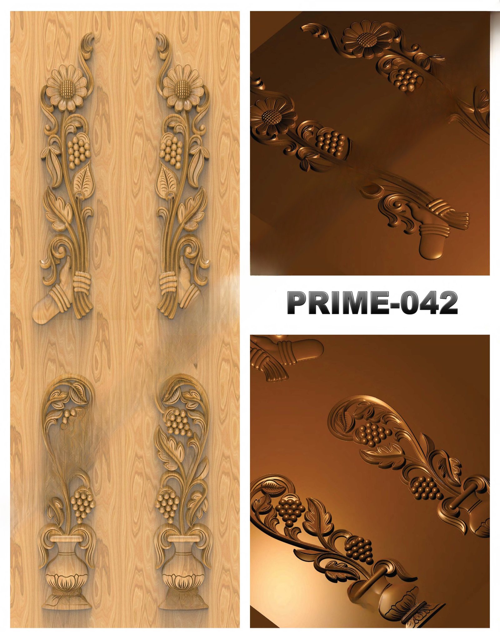 prime designs - PRIME-42 Floral Vase and Botanical Motif Decorative Door Carving